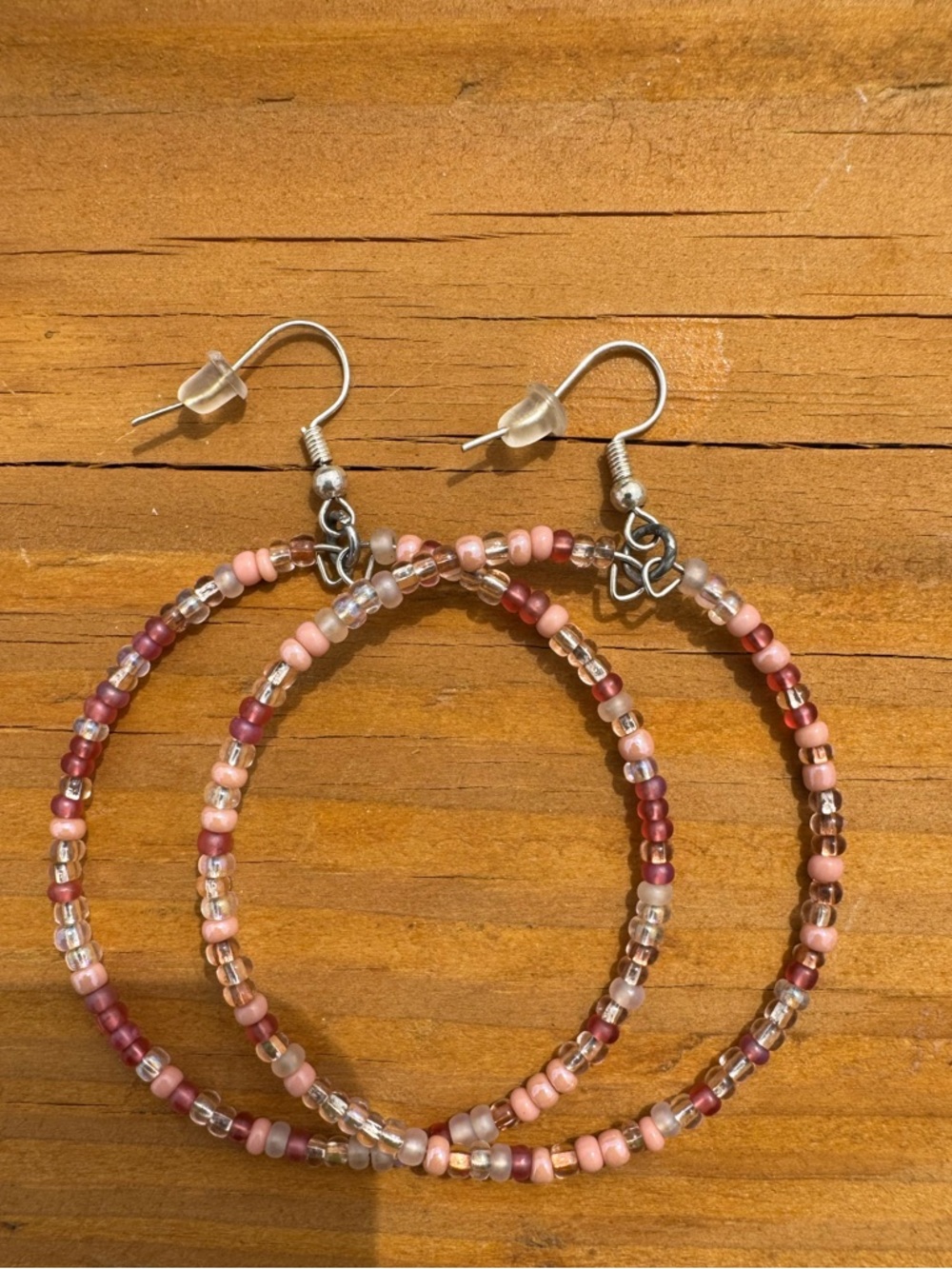 Handcrafted Pink Seed Bead Hoop Earrings - Women Jewelry